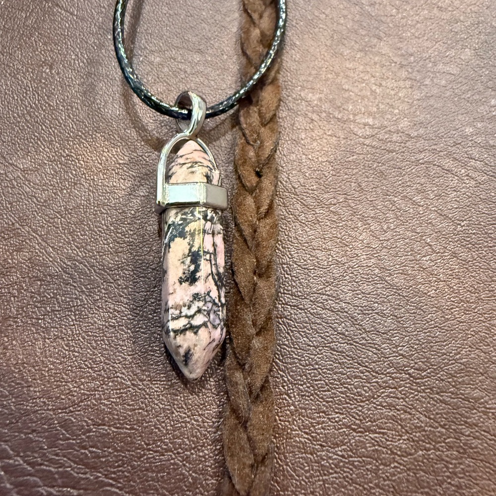 Pink and Black Stone Pendant Necklace